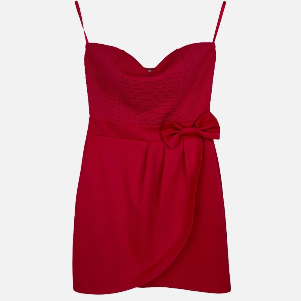 Ya Los Angeles Hot Pink Strapless Sweetheart Bow Stretch Mini‎ Dress Women Small